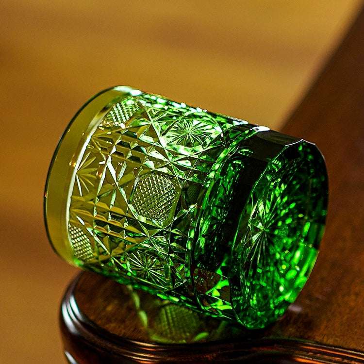 ClayWhispers Handcrafted Octagonal Chrysanthemum Whisky Glass With Wooden Box