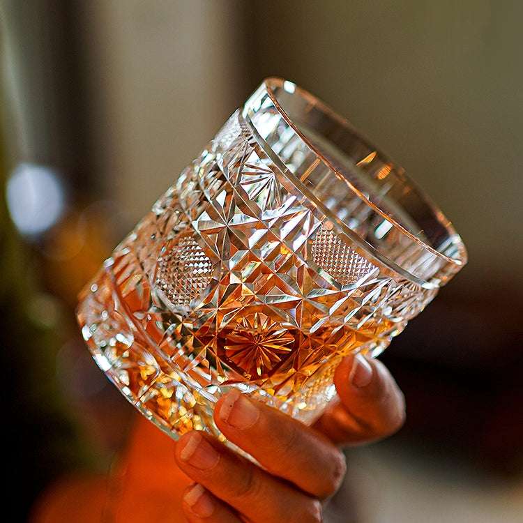 ClayWhispers Handcrafted Octagonal Chrysanthemum Whisky Glass With Wooden Box