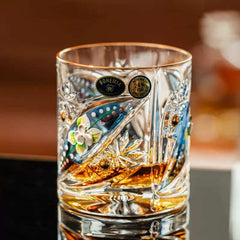 ClayWhispers Bohemia Floral Enamel Crystal Whisky Glasses Gift Set Of Two
