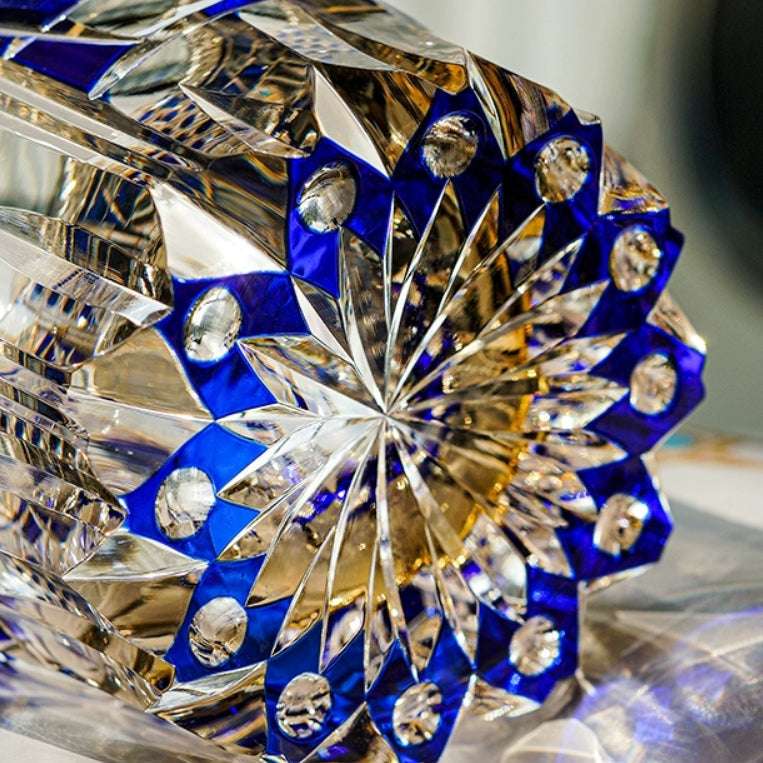 ClayWhispers Handcrafted Sapphire Motif Whisky Glass With Wooden Box