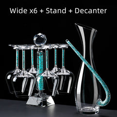 Coral Turquoise Stem Red Wine Glasses and Decanter Set