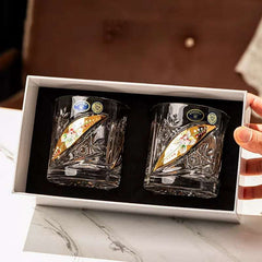 ClayWhispers Bohemia Floral Enamel Crystal Whisky Glasses Gift Set Of Two