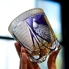 ClayWhispers Handcrafted Violet Peacock Whisky Glass With Wooden Box