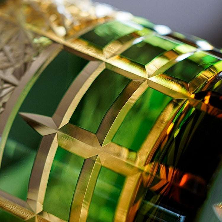 ClayWhispers Handcrafted Diamond Amber Whisky Glass With Wooden Box