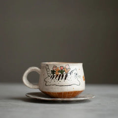 Cat Ceramic Coffee Mug – Original Cute Minimalist Tea Cup & Friendship Gift