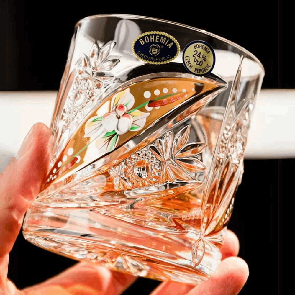 ClayWhispers Bohemia Floral Enamel Crystal Whisky Glasses Gift Set Of Two