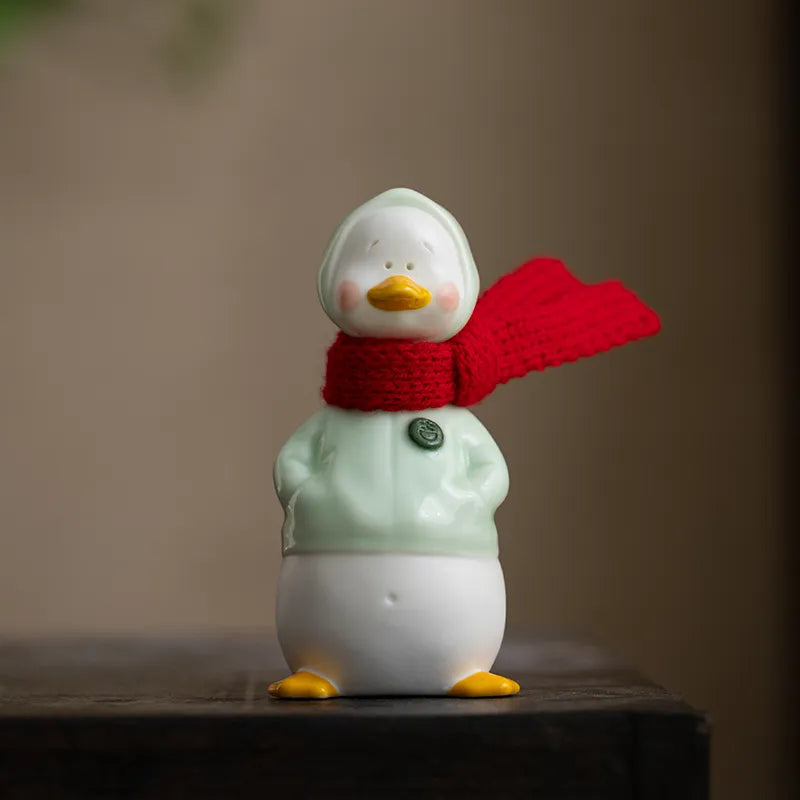 Celadon Duck Figurine – Handmade Ceramic Home Decor 🎁 Gift Box Edition