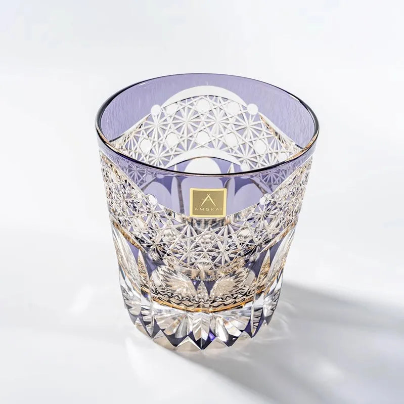 Edo Kiriko Handcrafted Lead-Free Lavender Starlight Crystal Whiskey Glass-320ML