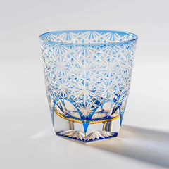 Edo Kiriko Handmade Lead-Free Blue Starburst Crystal Whiskey Glass-320ML