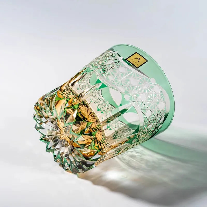 Edo Kiriko Handcrafted Emerald Pattern Lead-Free Crystal Whiskey Glass-320ML