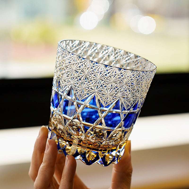 ClayWhispers Handcrafted Sapphire Fluorite Whisky Glass With Wooden Box