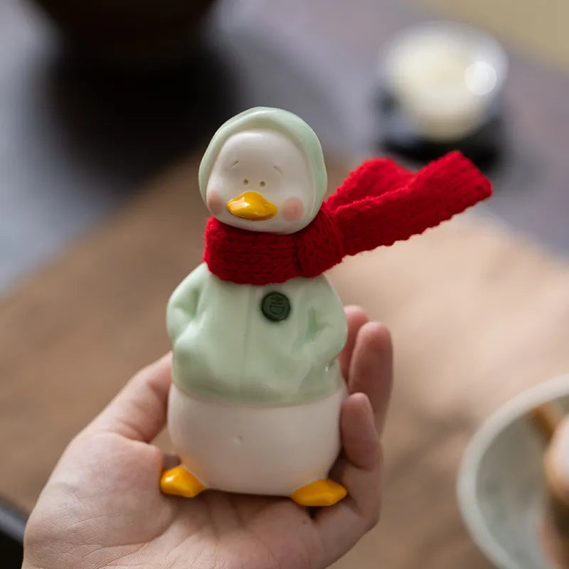 Celadon Duck Figurine – Handmade Ceramic Home Decor 🎁 Gift Box Edition