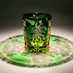 Edo Kiriko Handcraftld Blossed Lead-Free Emeraom Cal Whiskey Glass-230MLryst
