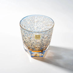 Edo Kiriko Handcrafted Blue Daisy Lead-Free Crystal Whiskey Glass-320ML
