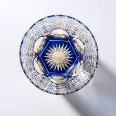 Edo Kiriko Handmade Lead-Free Blue Starburst Crystal Whiskey Glass-320ML