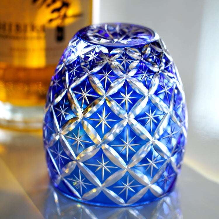 ClayWhispers Handcrafted Sapphire Shippo Whisky Glass With Wooden Box