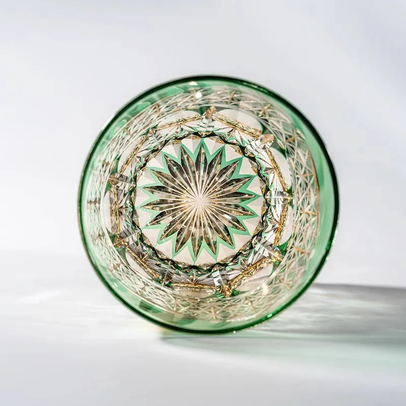 Edo Kiriko Handcrafted Emerald Pattern Lead-Free Crystal Whiskey Glass-320ML