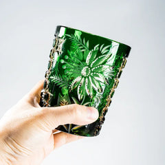 Edo Kiriko Handcraftld Blossed Lead-Free Emeraom Cal Whiskey Glass-230MLryst