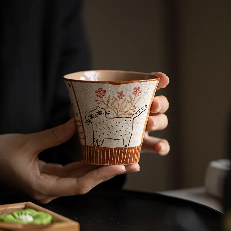 Cat Ceramic Coffee Mug – Original Cute Minimalist Tea Cup & Friendship Gift