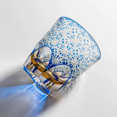 Edo Kiriko Handmade Lead-Free Blue Starburst Crystal Whiskey Glass-320ML