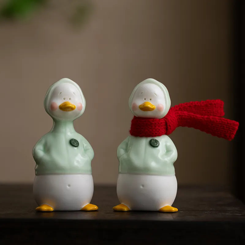 Celadon Duck Figurine – Handmade Ceramic Home Decor 🎁 Gift Box Edition