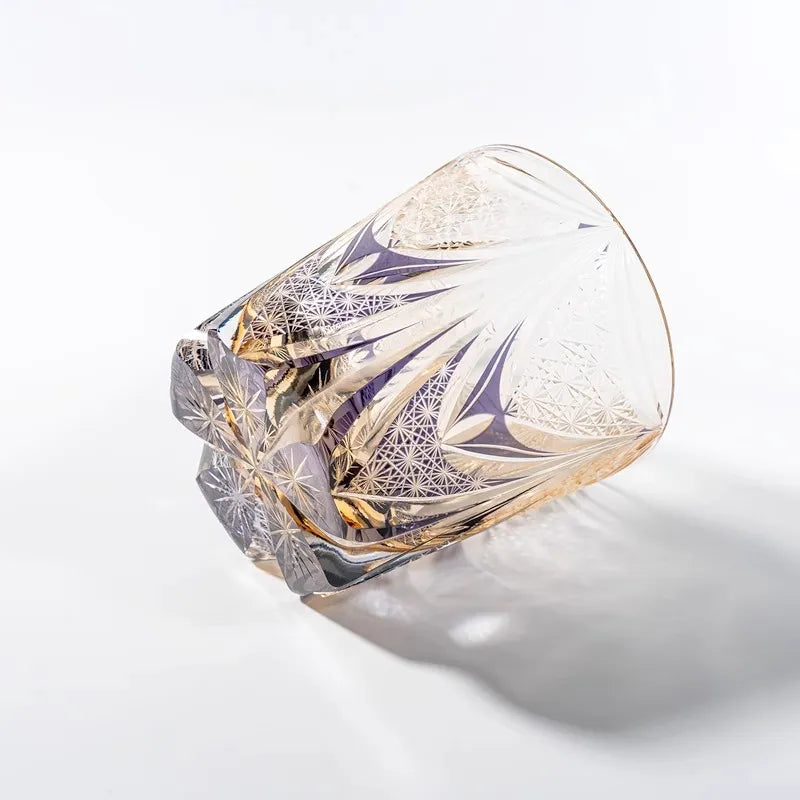 Edo Kiriko Handmade Lead-Free Amethyst Dawn Crystal Whiskey Glass-320