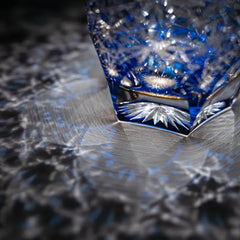 Edo Kiriko Handmade Lead-Free Blue Starburst Crystal Whiskey Glass-320ML