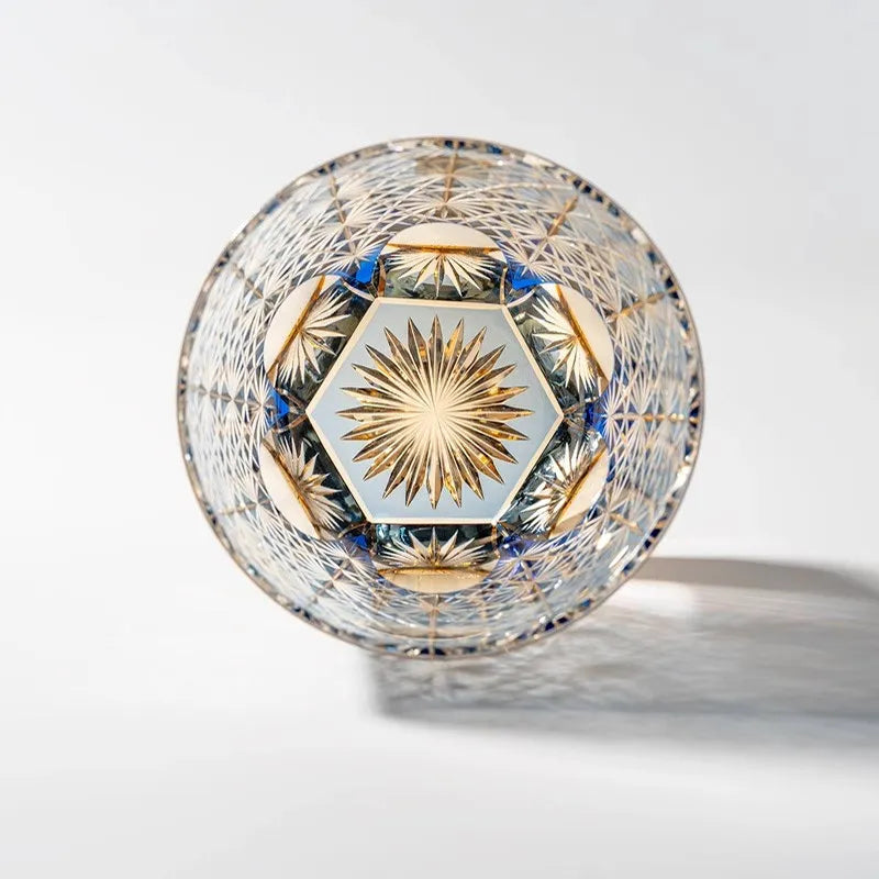Edo Kiriko Handcrafted Blue Daisy Lead-Free Crystal Whiskey Glass-320ML