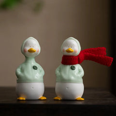 Celadon Duck Figurine – Handmade Ceramic Home Decor 🎁 Gift Box Edition