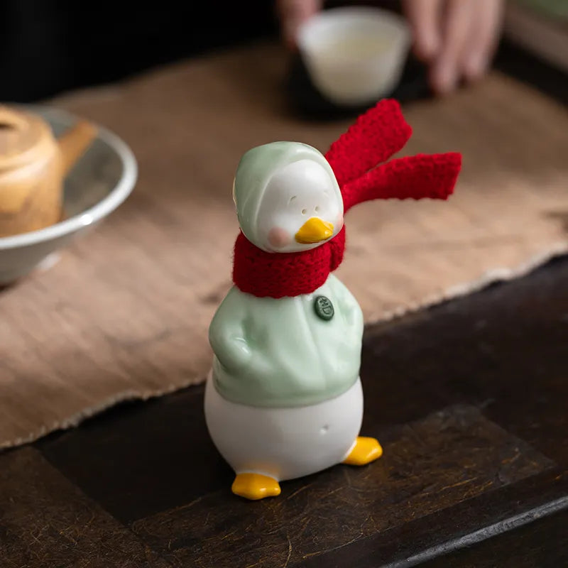 Celadon Duck Figurine – Handmade Ceramic Home Decor 🎁 Gift Box Edition