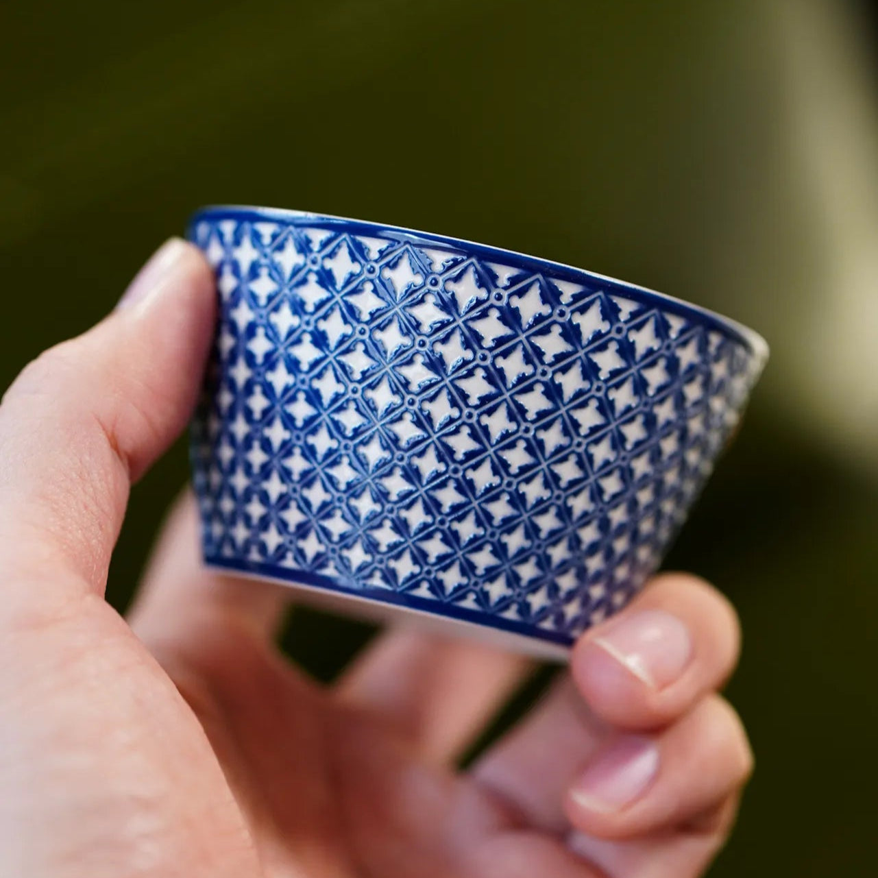 "Qiyuan" Handcrafted Underglaze Carved Peony Porcelain Cup – 110ml