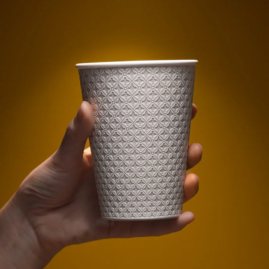Qiyuan Under-glaze Floral Carved Diamond Pattern Drink Cup (360ML) - Moonlight White