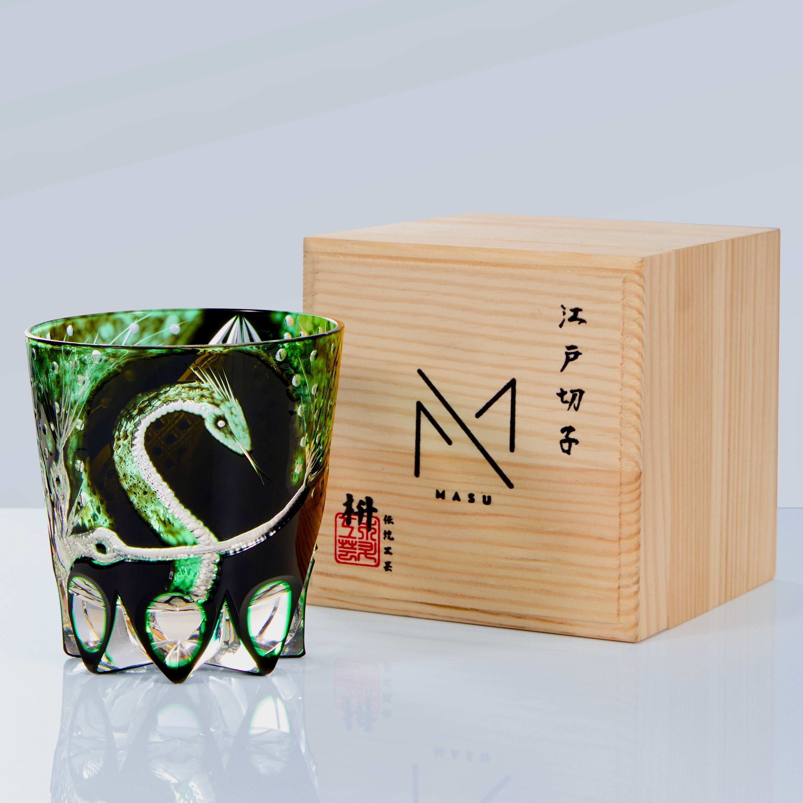 Claywhispers Handcrafted Green Serpent Whisky Glass With Wooden Box