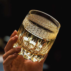 ClayWhispers Handcrafted Amber Celestial Whiskey Glass With Wooden Box