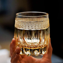 ClayWhispers Handcrafted Amber Celestial Whiskey Glass With Wooden Box
