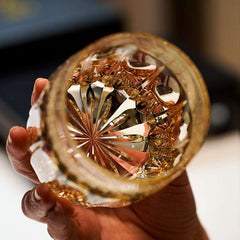 ClayWhispers Handcrafted Amber Celestial Whiskey Glass With Wooden Box