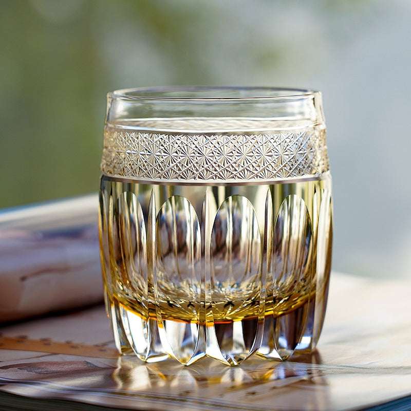 ClayWhispers Handcrafted Amber Celestial Whiskey Glass With Wooden Box