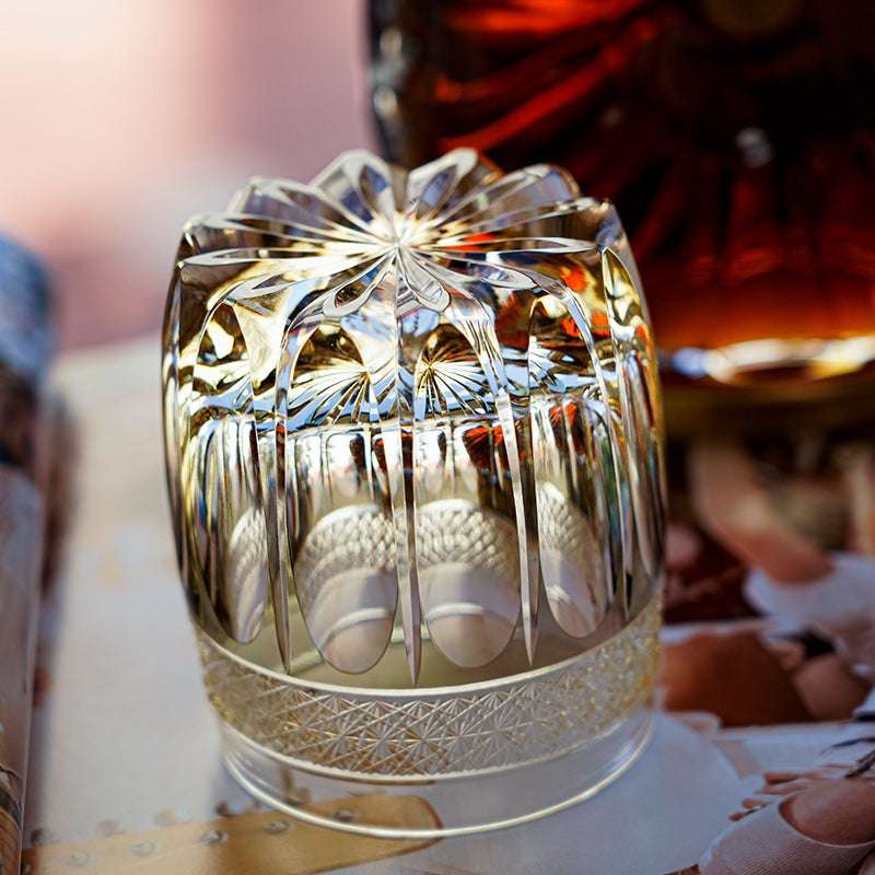 ClayWhispers Handcrafted Amber Celestial Whiskey Glass With Wooden Box