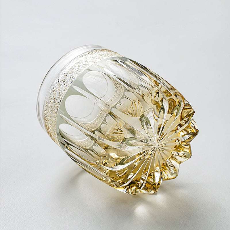 ClayWhispers Handcrafted Amber Celestial Whiskey Glass With Wooden Box