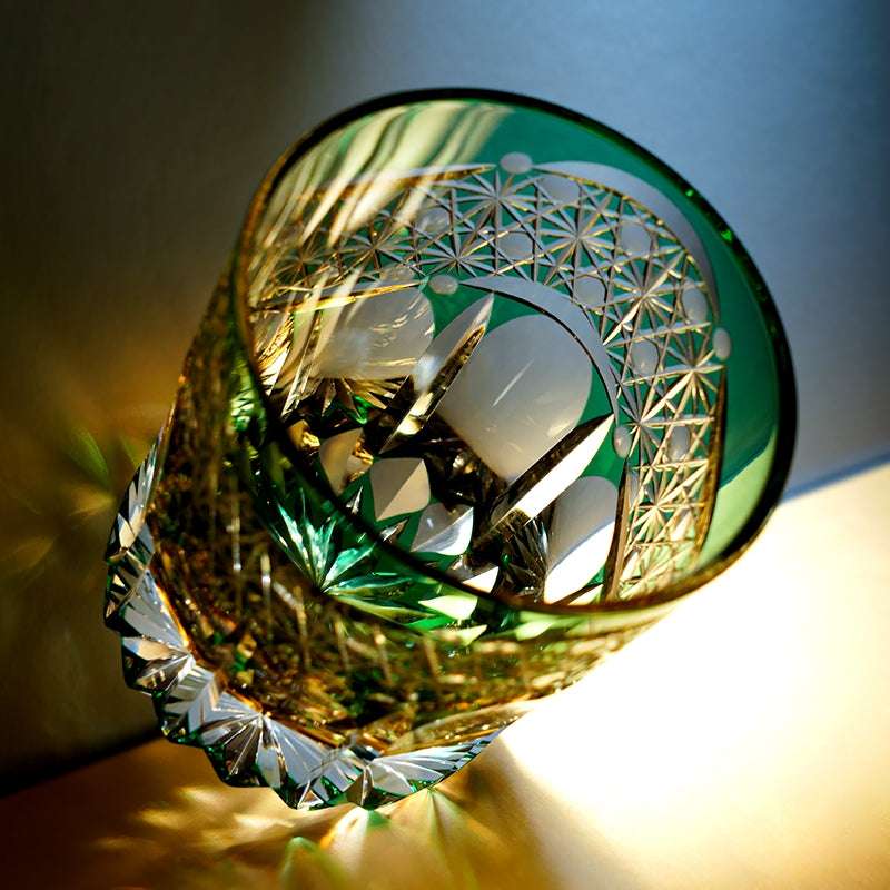 ClayWhispers Handcrafted Emerald Prism Whisky Glass With Wooden Box