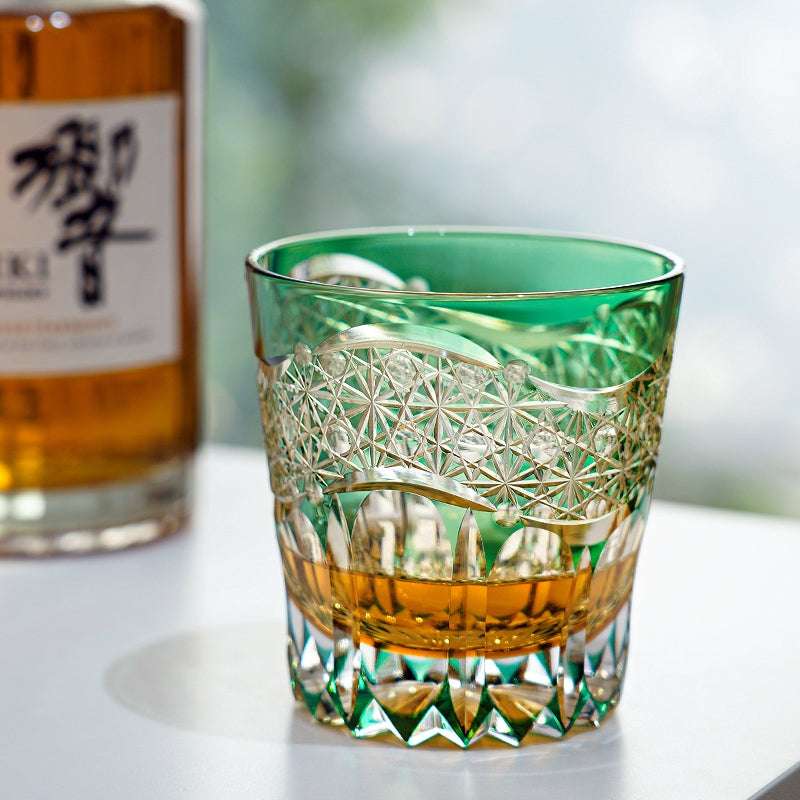 ClayWhispers Handcrafted Emerald Prism Whisky Glass With Wooden Box