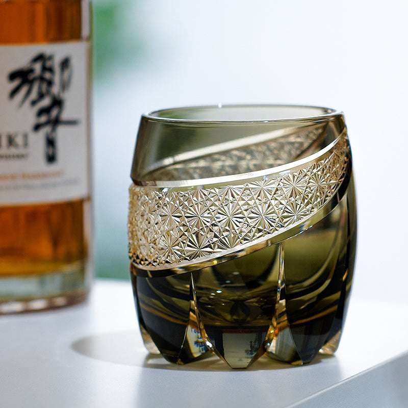 ClayWhispers Handcrafted Obsidian Lightning Whisky Glass With Wooden Box