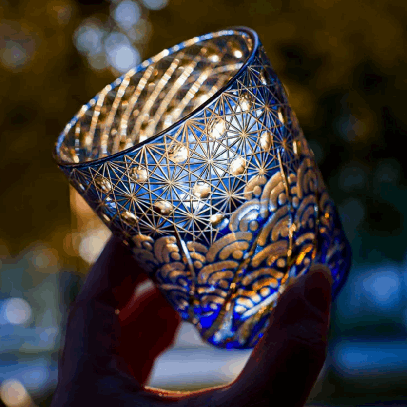 ClayWhispers Handcrafted Blue Amber Whisky Glass With Wooden Box