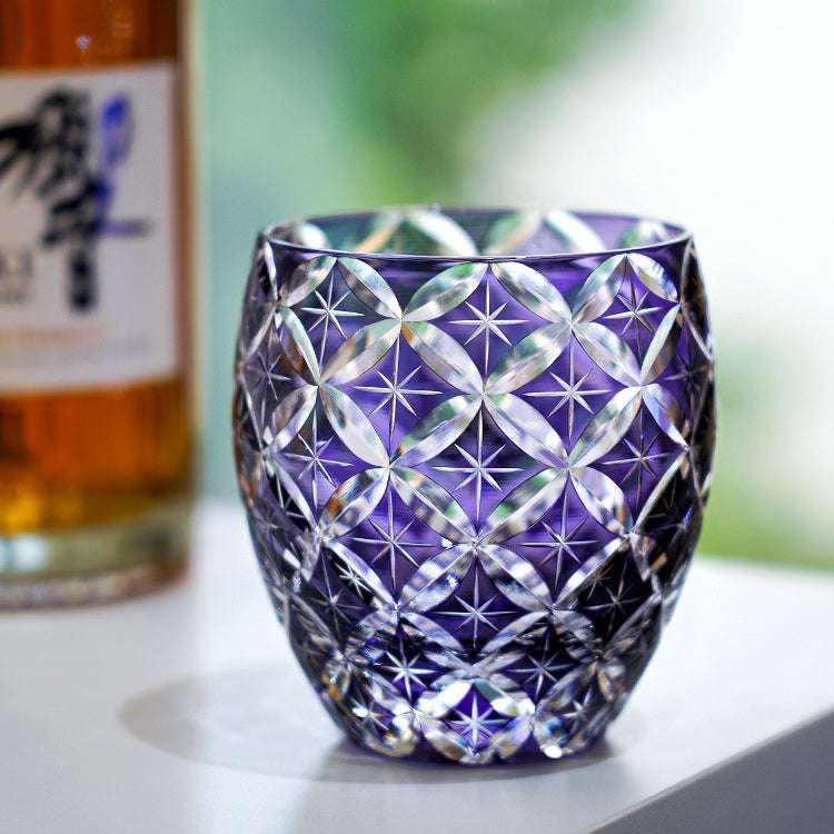 ClayWhispers Handcrafted Violet Shippo Whisky Glass With Wooden Box