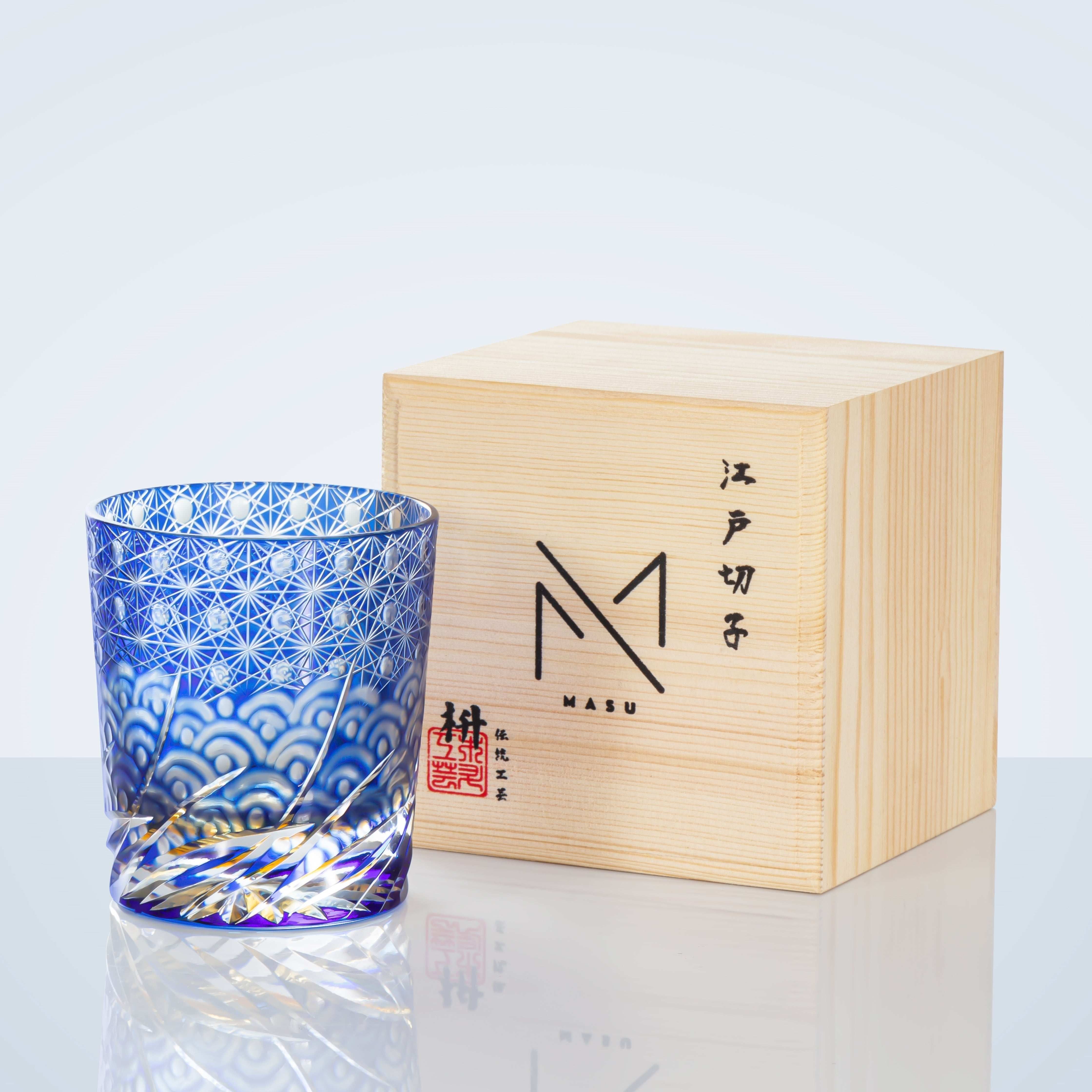 ClayWhispers Handcrafted Blue Amber Whisky Glass With Wooden Box