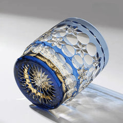 Edo Kiriko Blue & Gold Whiskey Glass – Limited Edition Hand-Cut Design