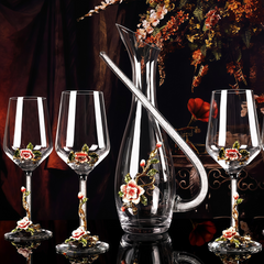 Metallic Flower Crystal Wine Glasses with Decanter Suitcase Set