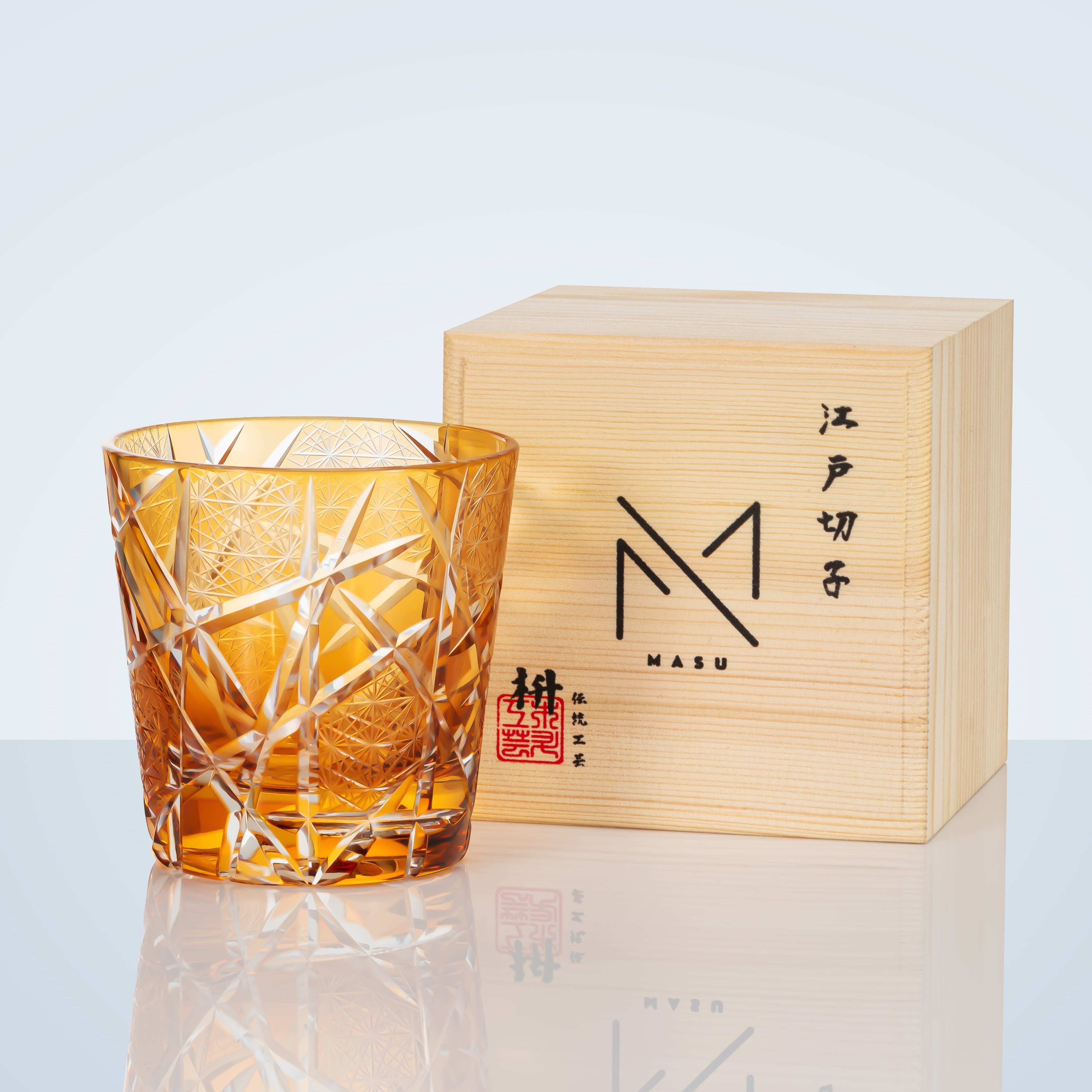 ClayWhispers Handcrafted Amber Crane Lightning Whisky Glass With Wooden Box