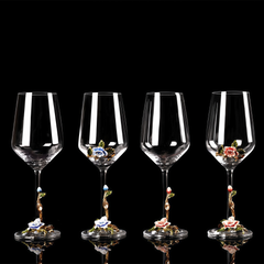 Metallic Flower Crystal Wine Glasses with Decanter Suitcase Set