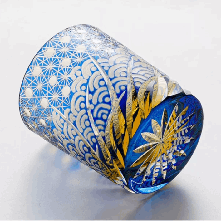 ClayWhispers Handcrafted Blue Amber Whisky Glass With Wooden Box